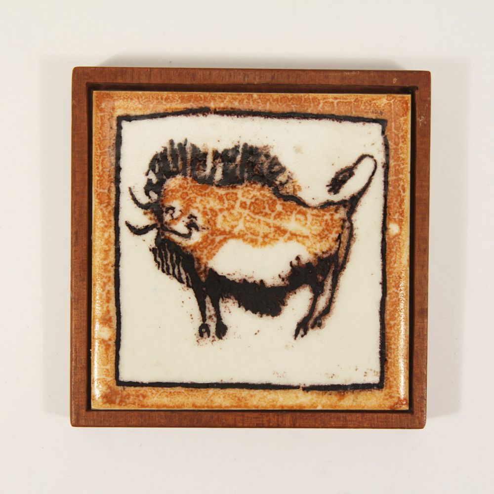 Vintage wandtegel Prehistorische bizon Ravelli 1960-1965 ZELDZAAM